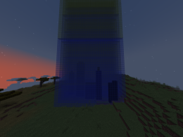 A large glass gradient with buildings