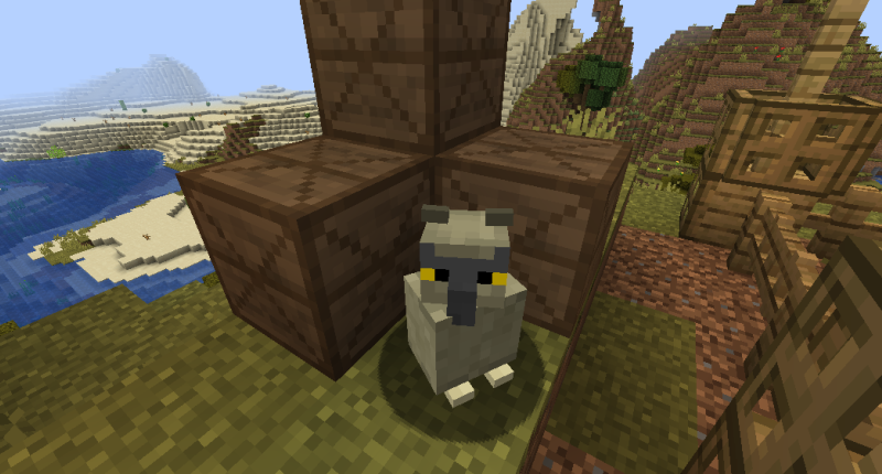 owl next to storage crates